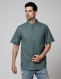 Cole Short Sleeve Shirt Woven Cotton Slub Mandarin Collar