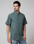 Cole Short Sleeve Shirt Woven Cotton Slub Mandarin Collar