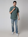 Cole Short Sleeve Shirt Woven Cotton Slub Mandarin Collar