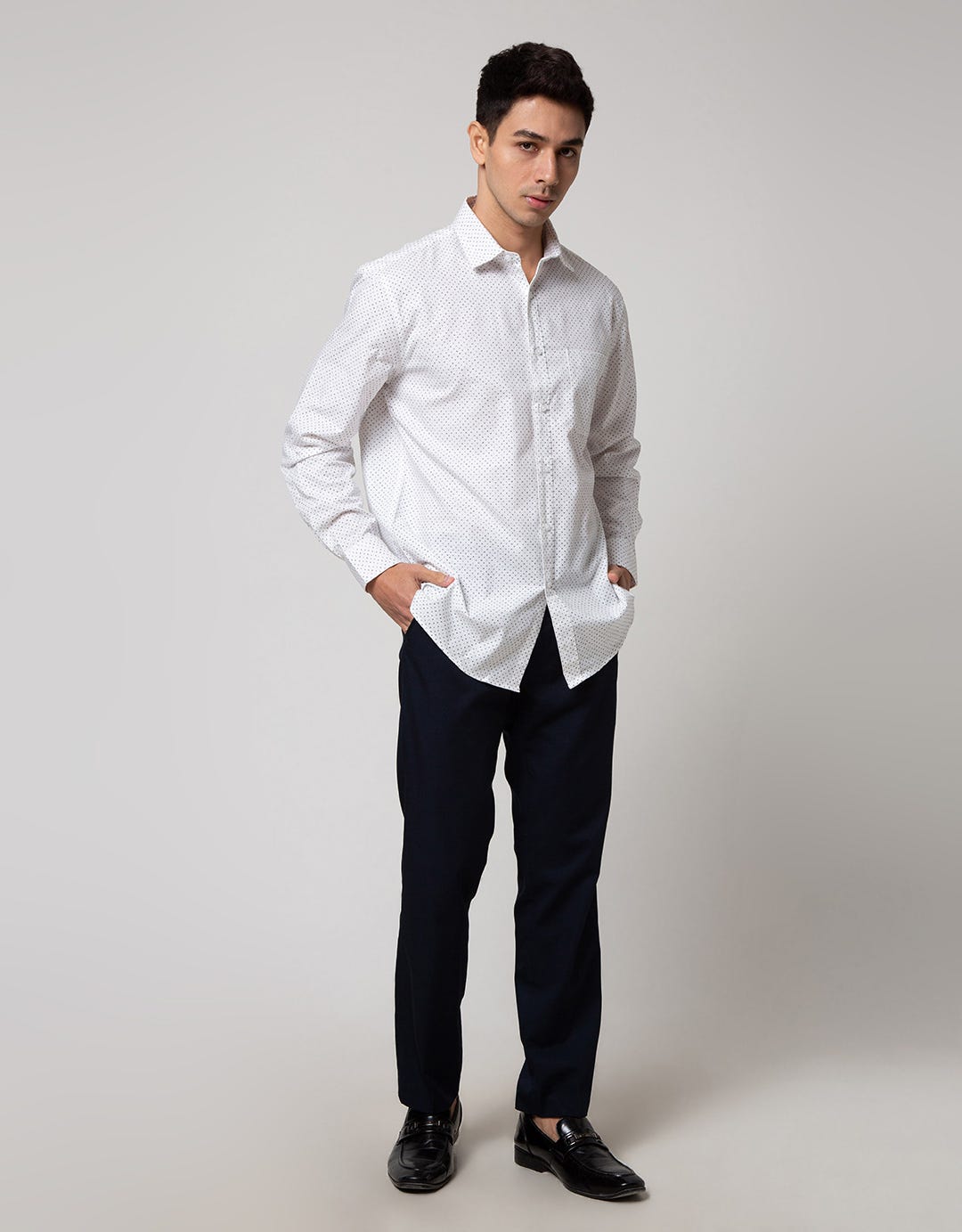 Cole Long Sleeve Shirt Regular Slub Print Geo