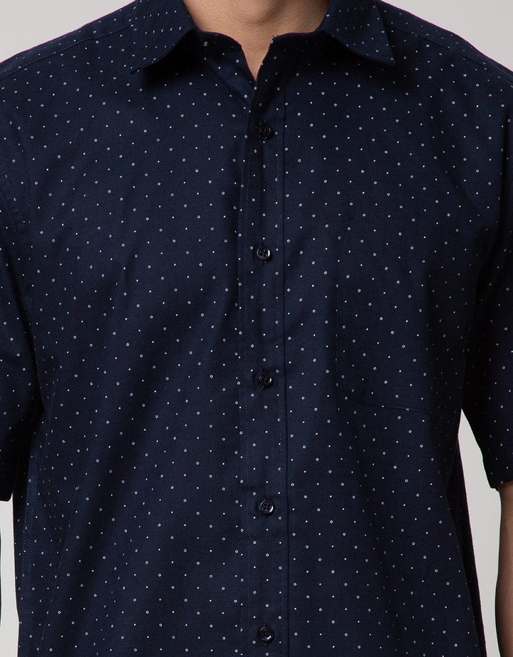 Cole Short Sleeve Shirt Regular Slub Print Geo