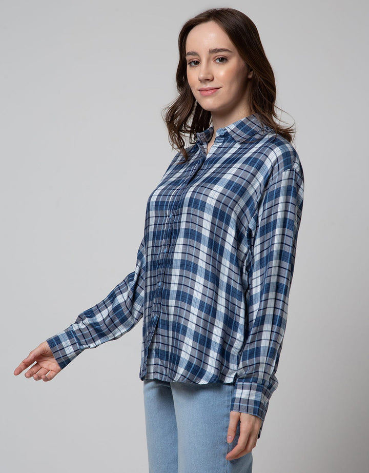 Nevada Long Sleeve Shirt Regular Check Rayon Twill