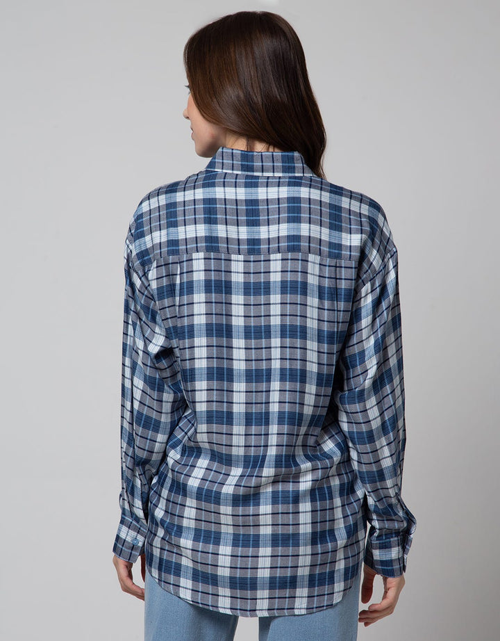 Nevada Long Sleeve Shirt Regular Check Rayon Twill