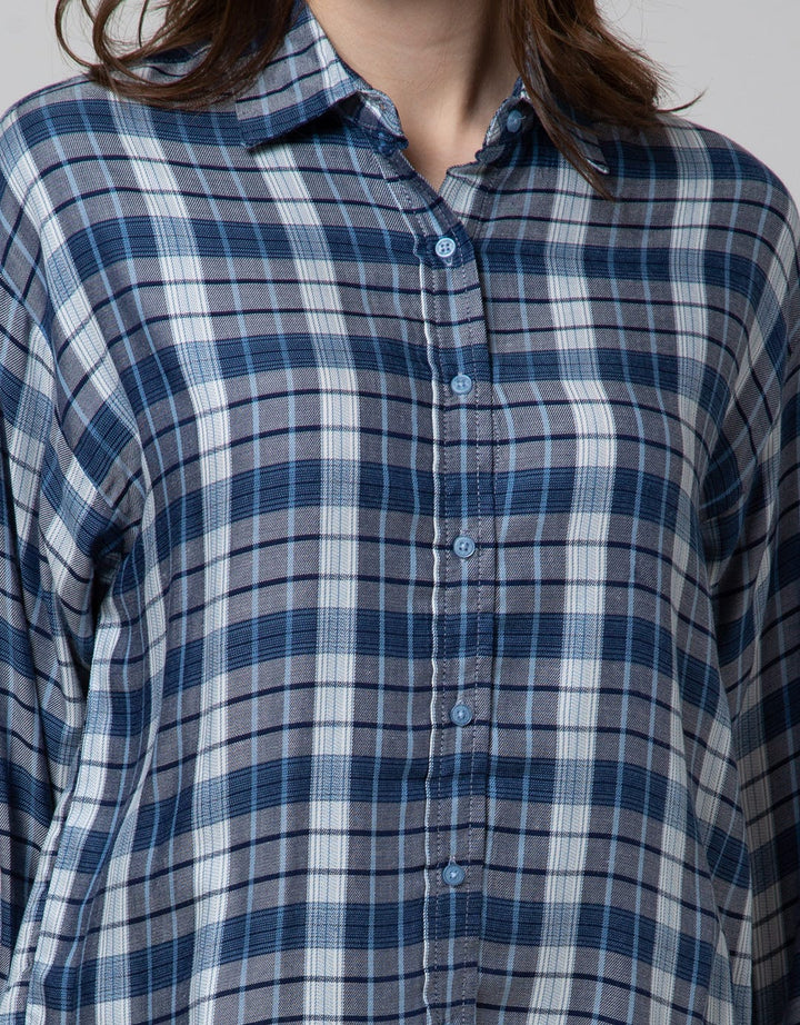 Nevada Long Sleeve Shirt Regular Check Rayon Twill