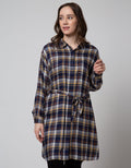 Nevada Long Sleeve Maxi Dress Check Rayon Twill