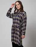 Nevada Long Sleeve Maxi Dress Check Rayon Twill
