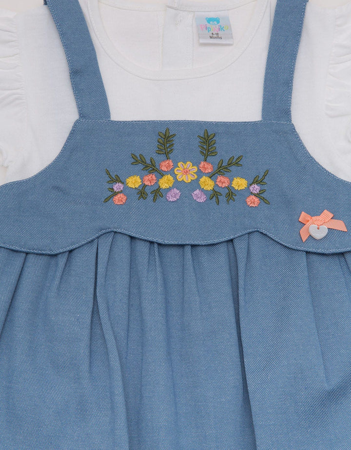 Pipiniko Embroidered Chambray Girls Romper