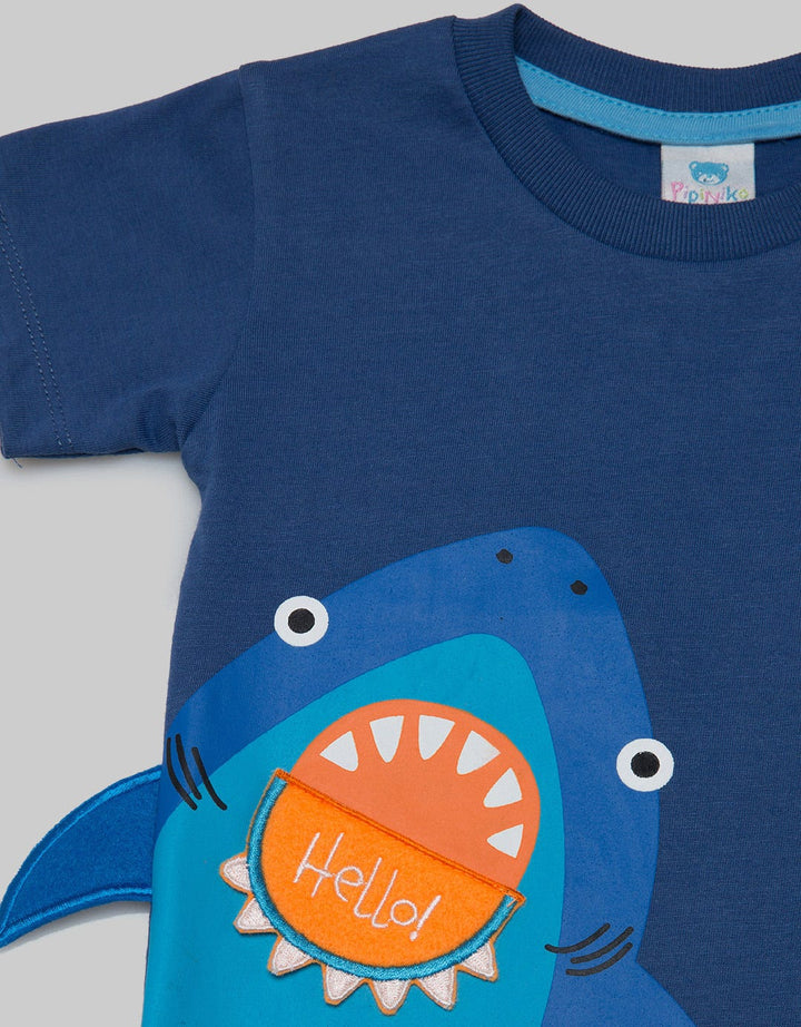 Pipiniko Shark Hello Kaos Anak Laki-laki