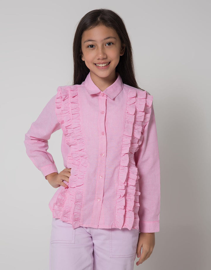 Nevada Ruffles Stripe Kemeja Anak Perempuan