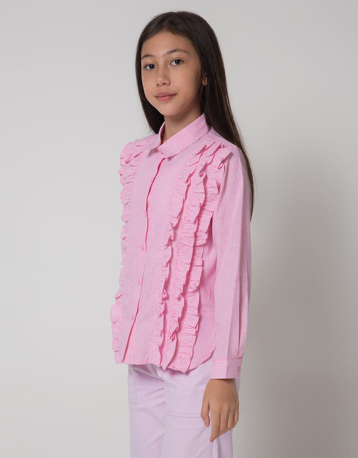 Nevada Ruffles Stripe Kemeja Anak Perempuan