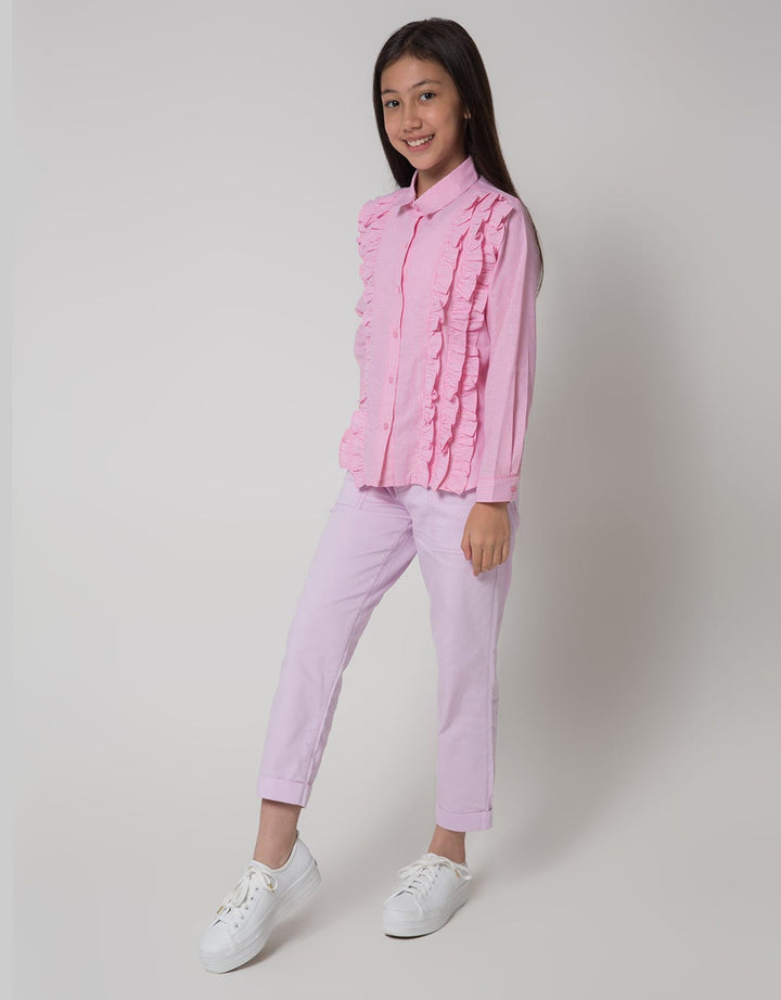 Nevada Ruffles Stripe Kemeja Anak Perempuan