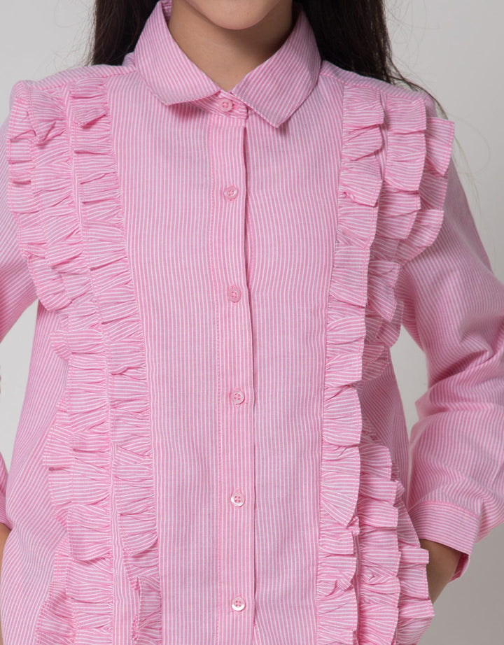 Nevada Ruffles Stripe Kemeja Anak Perempuan
