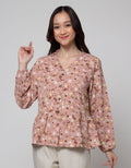 Connexion Long Sleeve Blouse Floral Print Crinkle