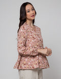 Connexion Long Sleeve Blouse Floral Print Crinkle