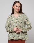Connexion Long Sleeve Blouse Floral Print Crinkle