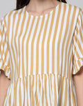 Connexion Short Sleeve Shirt Ruffle Rayon Twill Stripes