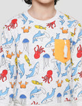 Little M Sweater Anak Laki-laki Print Ikan Kantong Gantung
