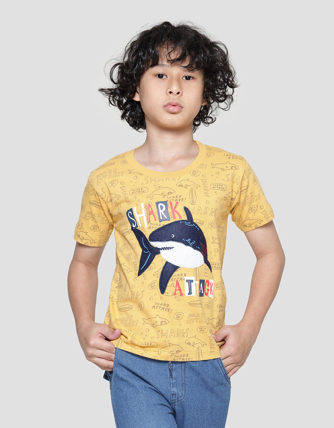 Little M Aplikasi Laken Bordir Kaos Lengan Pendek Anak Laki-Laki
