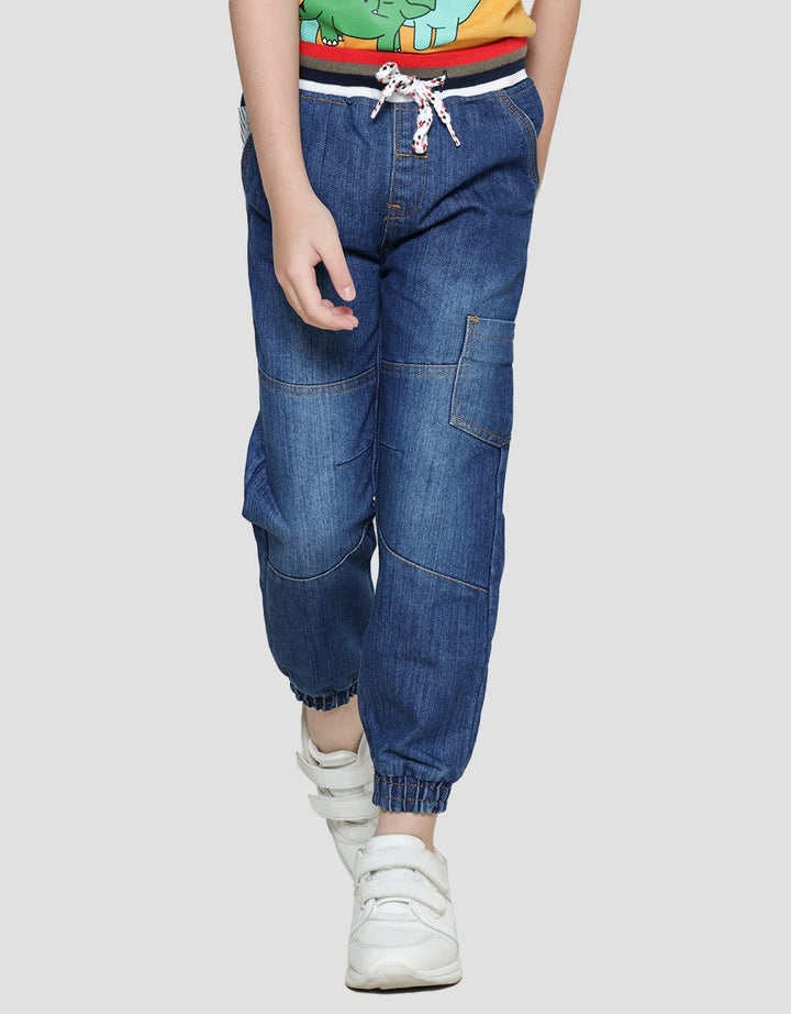 Little M Celana Panjang Jogger Denim Rib Anak Laki-laki