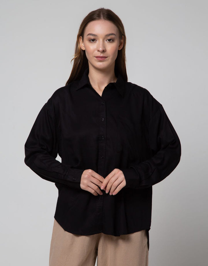 Nevada Long Sleeve Shirt Woven Top Solid Rayon Twill