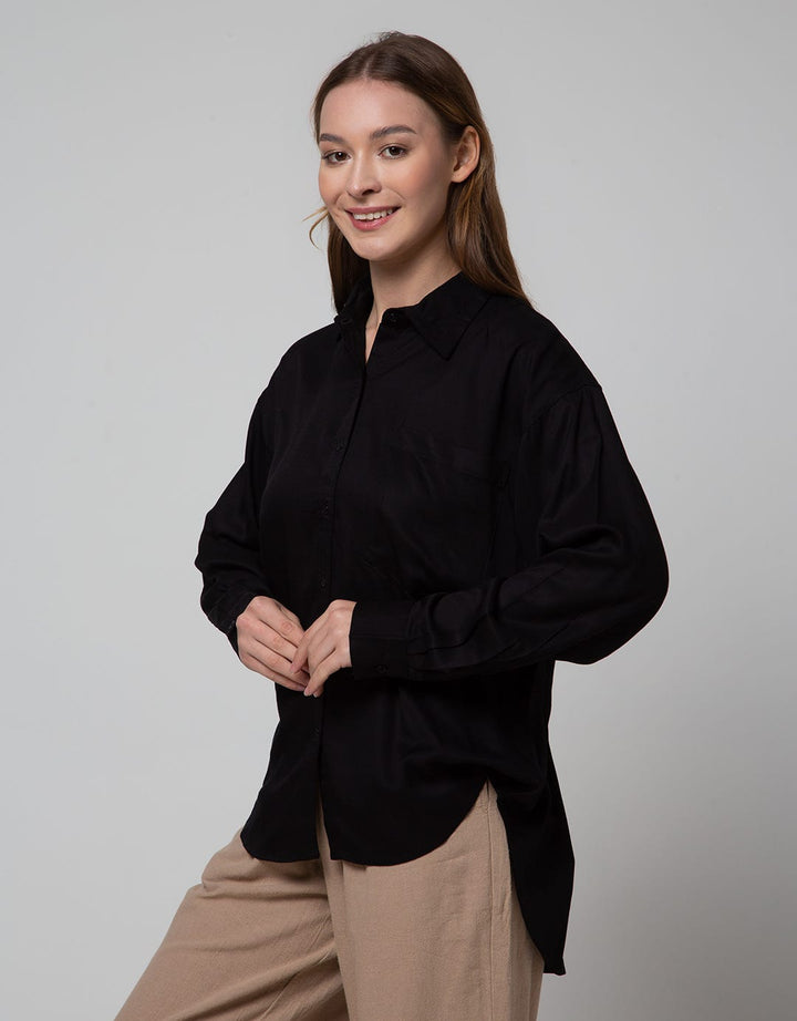 Nevada Long Sleeve Shirt Woven Top Solid Rayon Twill