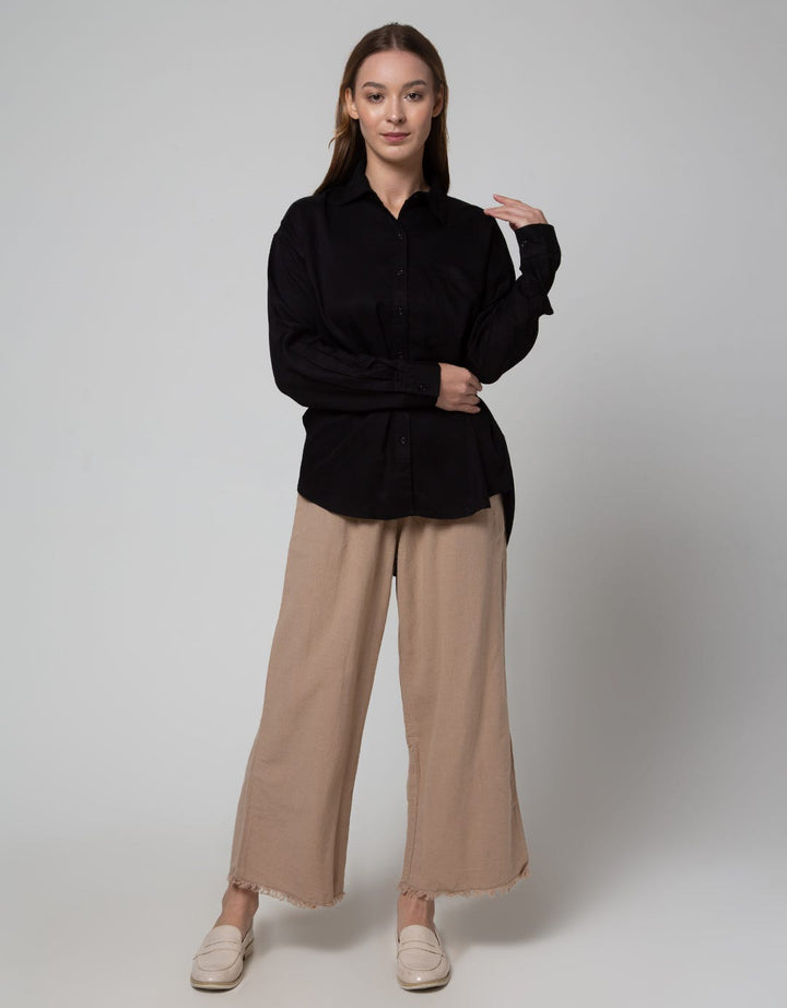 Nevada Long Sleeve Shirt Woven Top Solid Rayon Twill