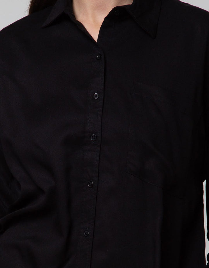 Nevada Long Sleeve Shirt Woven Top Solid Rayon Twill