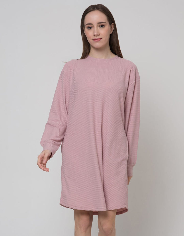 Nevada Long Sleeve Midi Dress Waffle Textured