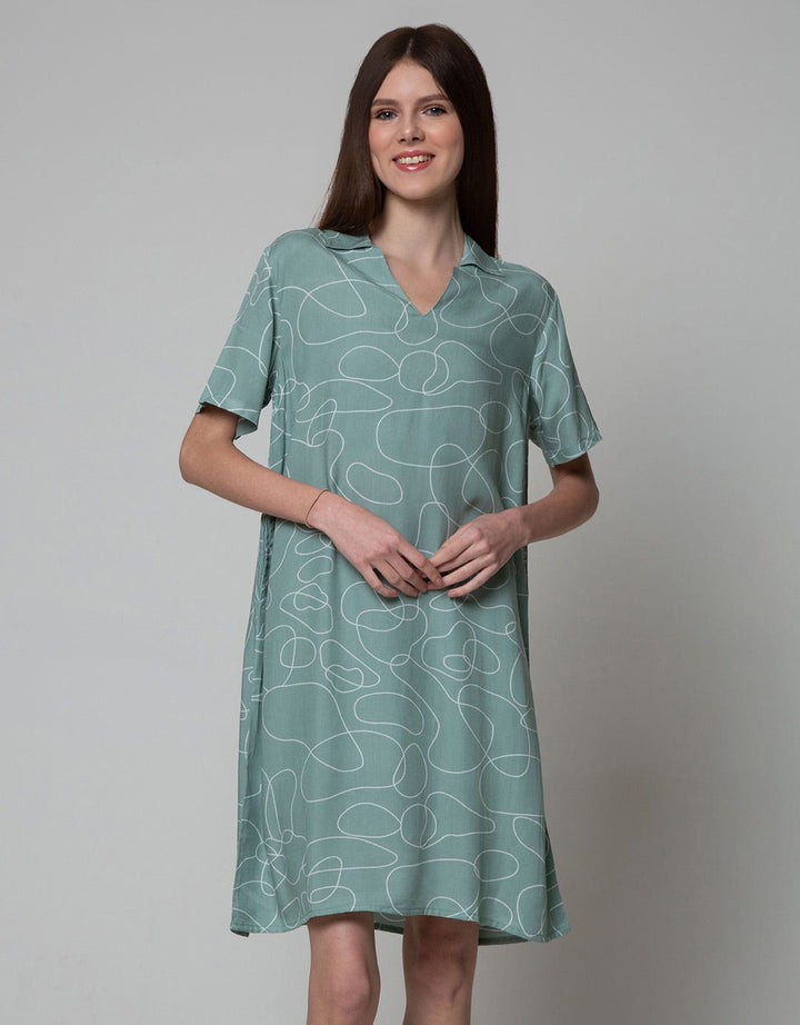 Nevada Short Sleeve Midi Dress Spiral Outline
