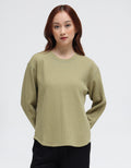 Suko Kerah Bulat Lengan Panjang Kaos Waffle Wanita