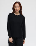 Suko Kerah Bulat Lengan Panjang Kaos Waffle Wanita