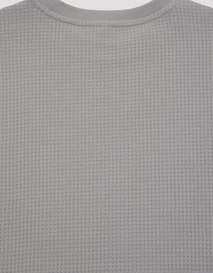 Suko Gaun Waffle Knit Dress Kerah Bulat Lengan Panjang