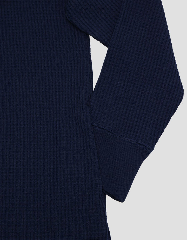 Suko Gaun Waffle Knit Dress Kerah Bulat Lengan Panjang