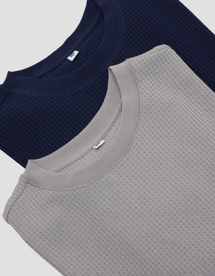 Suko Gaun Waffle Knit Dress Kerah Bulat Lengan Panjang