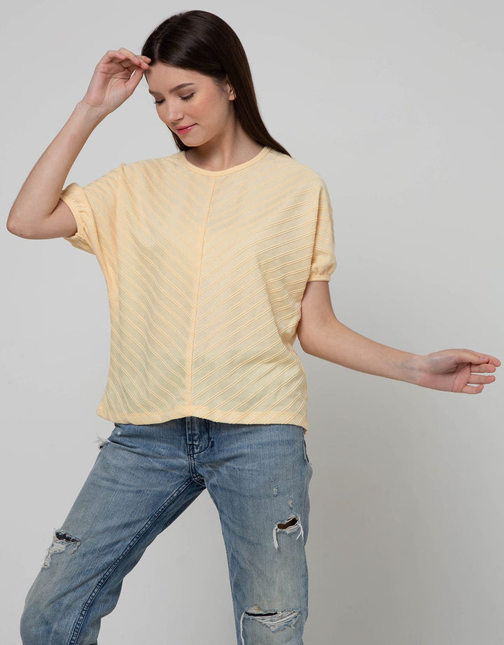 St. Yves Short Sleeve T-Shirt V Stripe Knit Top