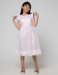 Sweet Miss Short Sleeve Midi Dress Pundak Kerut Pom Tile Bawah