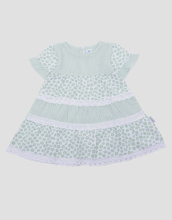 Pipiniko Combi Stripes Folwer Midi Dress Lengan Pendek Anak Perempuan