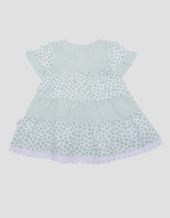 Pipiniko Combi Stripes Folwer Midi Dress Lengan Pendek Anak Perempuan