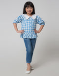 Little M Short Sleeve Blouse Balloon Sleeves Checked