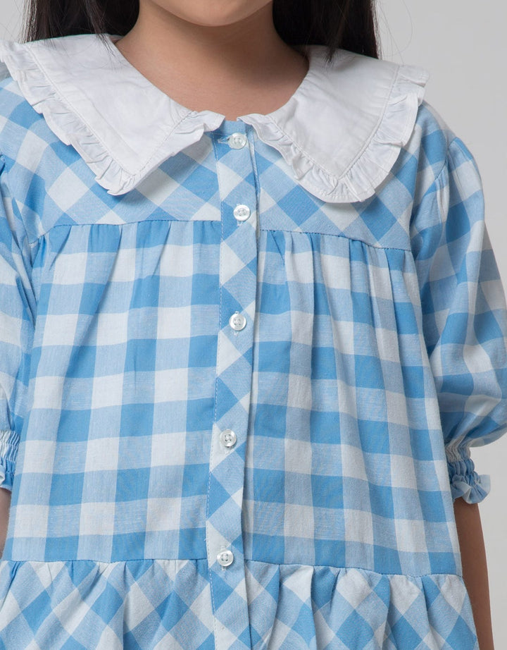 Little M Short Sleeve Blouse Balloon Sleeves Checked