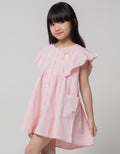 Little M Short Sleeve Midi Dress Ruffle Stripe Floral Embroidery