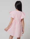 Little M Short Sleeve Midi Dress Ruffle Stripe Floral Embroidery