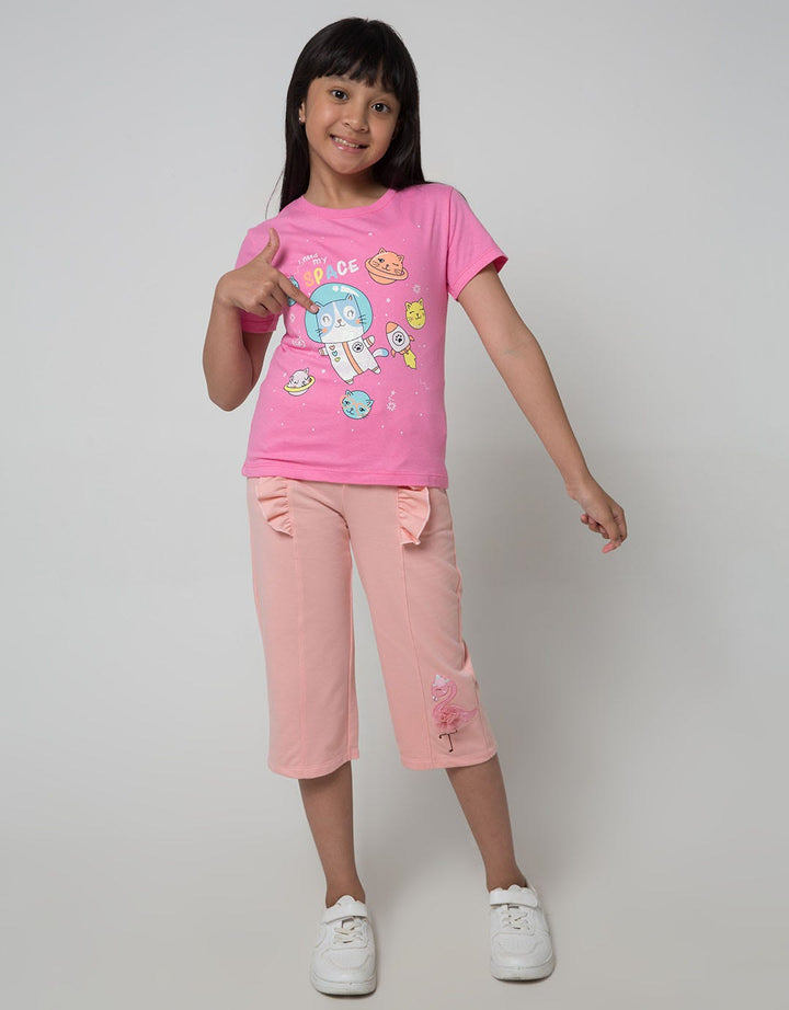 Little M Short Sleeve T-Shirt Print Space Q4 Cat Planet