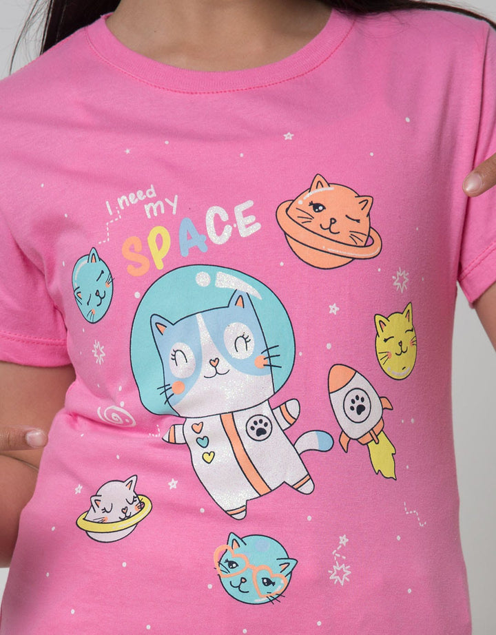 Little M Short Sleeve T-Shirt Print Space Q4 Cat Planet