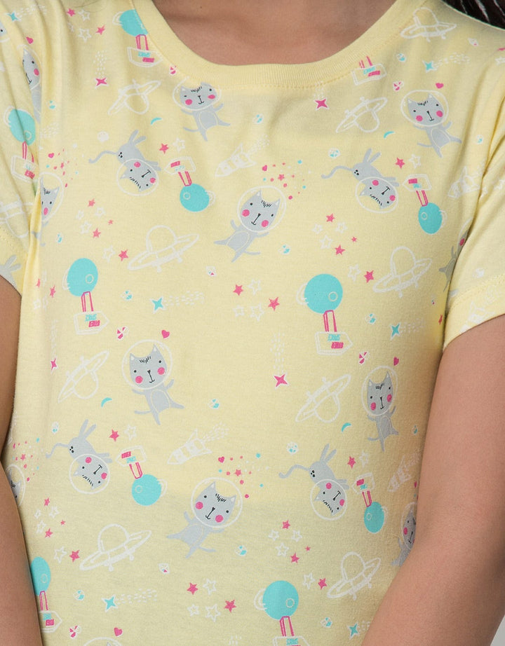 Little M Short Sleeve T-Shirt Space Full Print 2