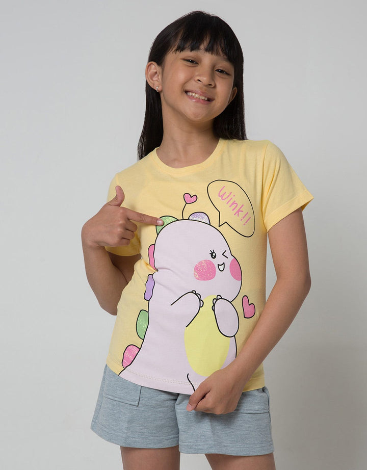 Little M Dino Kikawai Kaos Anak Perempuan