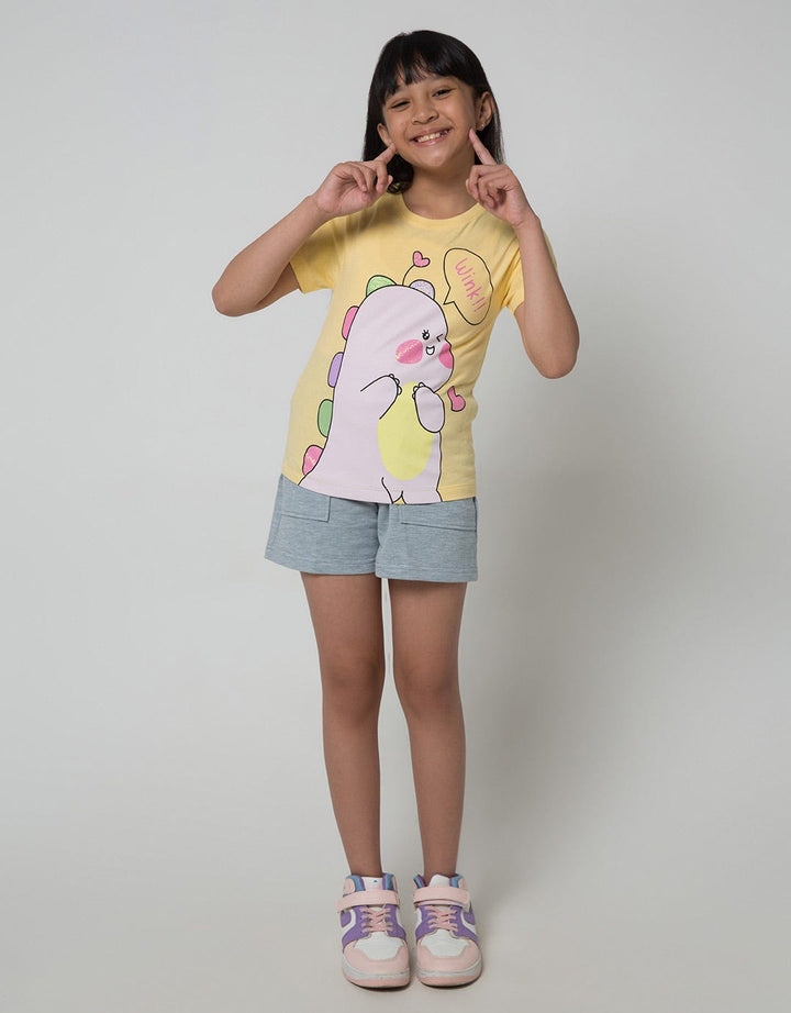 Little M Dino Kikawai Kaos Anak Perempuan