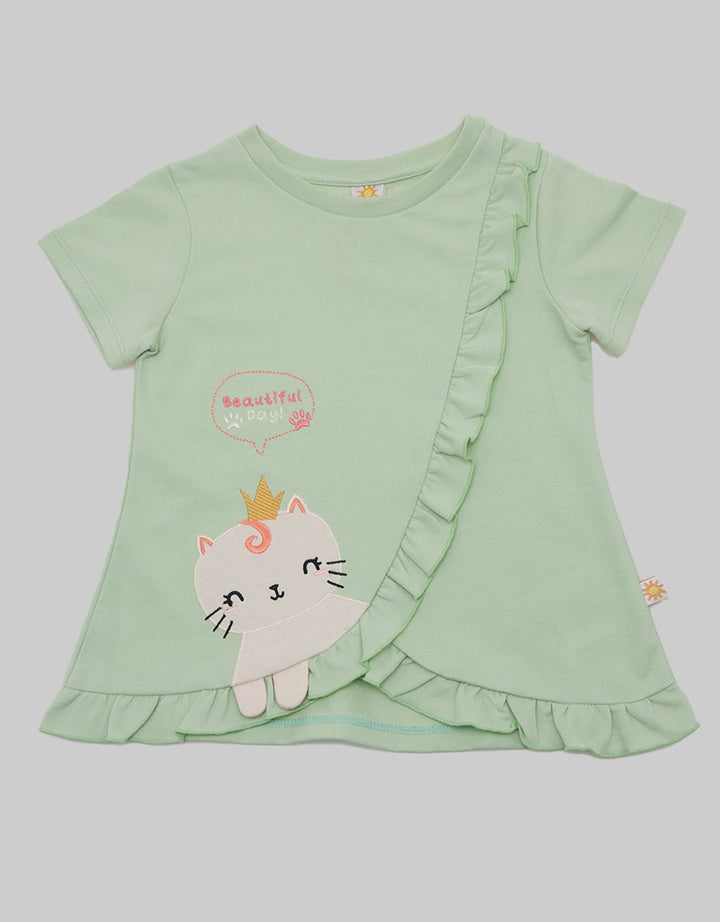 Little M Short Sleeve T-Shirt Ruffle Silang Kucing