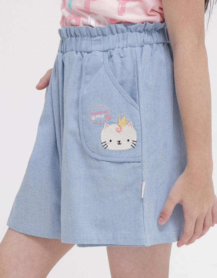 Little M Mini Skirt Skort Knit Print Kotak Kantong