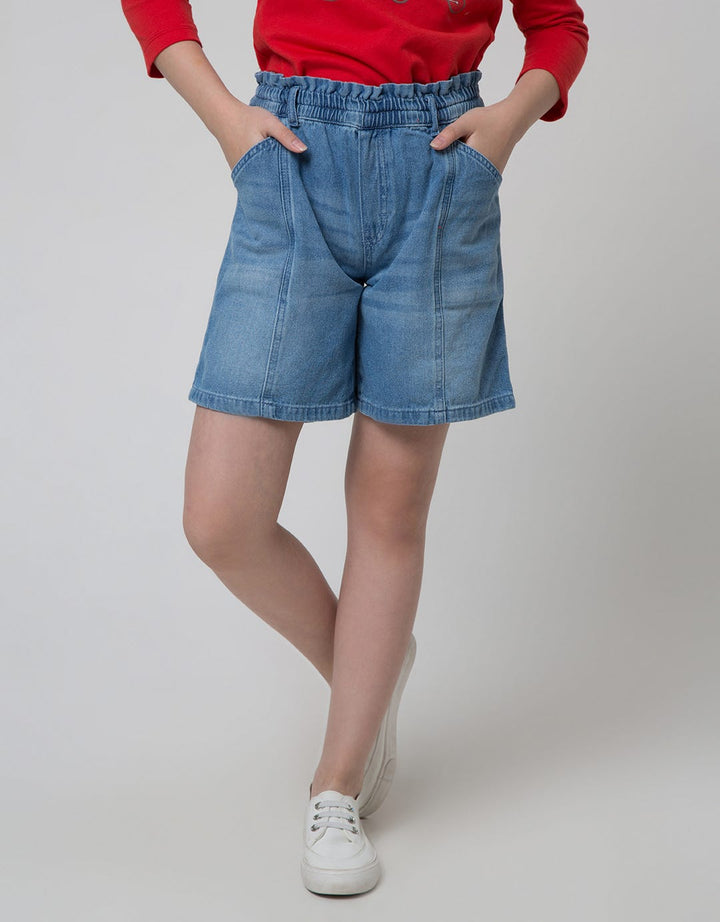 Aero Denim Short Pants Ribbon Waistband